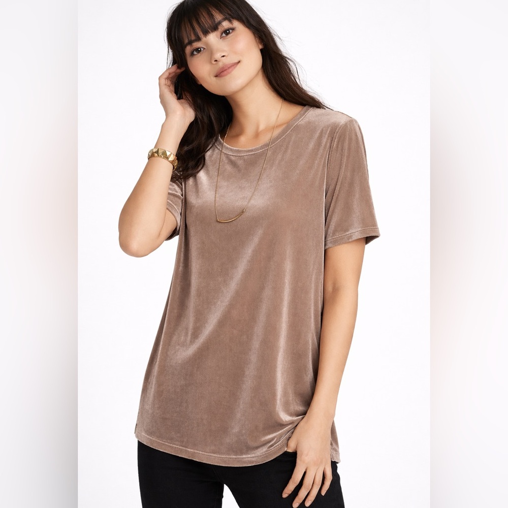 Old Navy Tan Velour Short Sleeve Tee Shirt Women’s‎ XL Soft Stretchy
